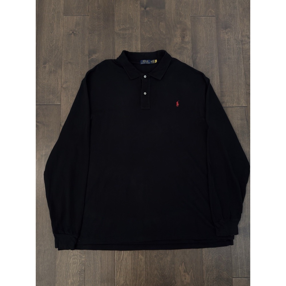 Ralph Lauren Mens Big & Tall Black Long Sleeve Polo Shirt Size 3XB Red Pony